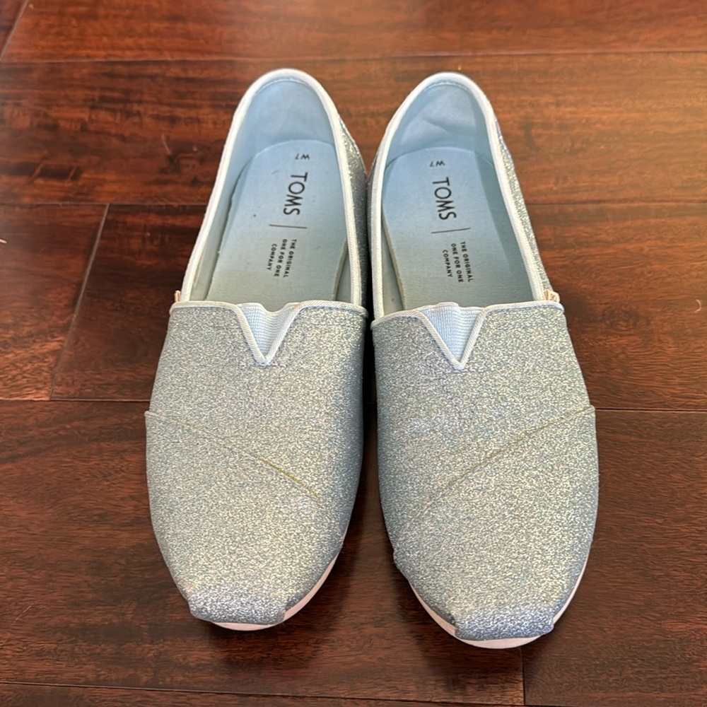 Toms baby blue sparkly shoes